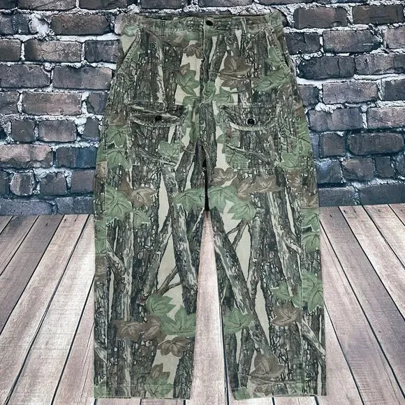 Vintage Ocoee RealTree Mossy Oak Camo Pants Front Cargo Pockets 80s USA 34x28.5” - Picture 1 of 12